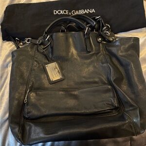 Dolce & Gabbana Leopard Print Interior Black Bag